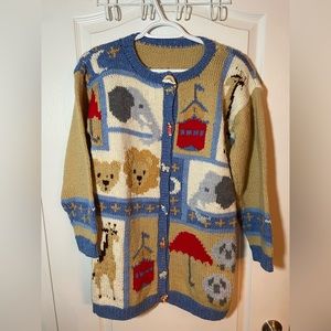 Vintage Hand knit Noah’s Ark cardigan Sweater